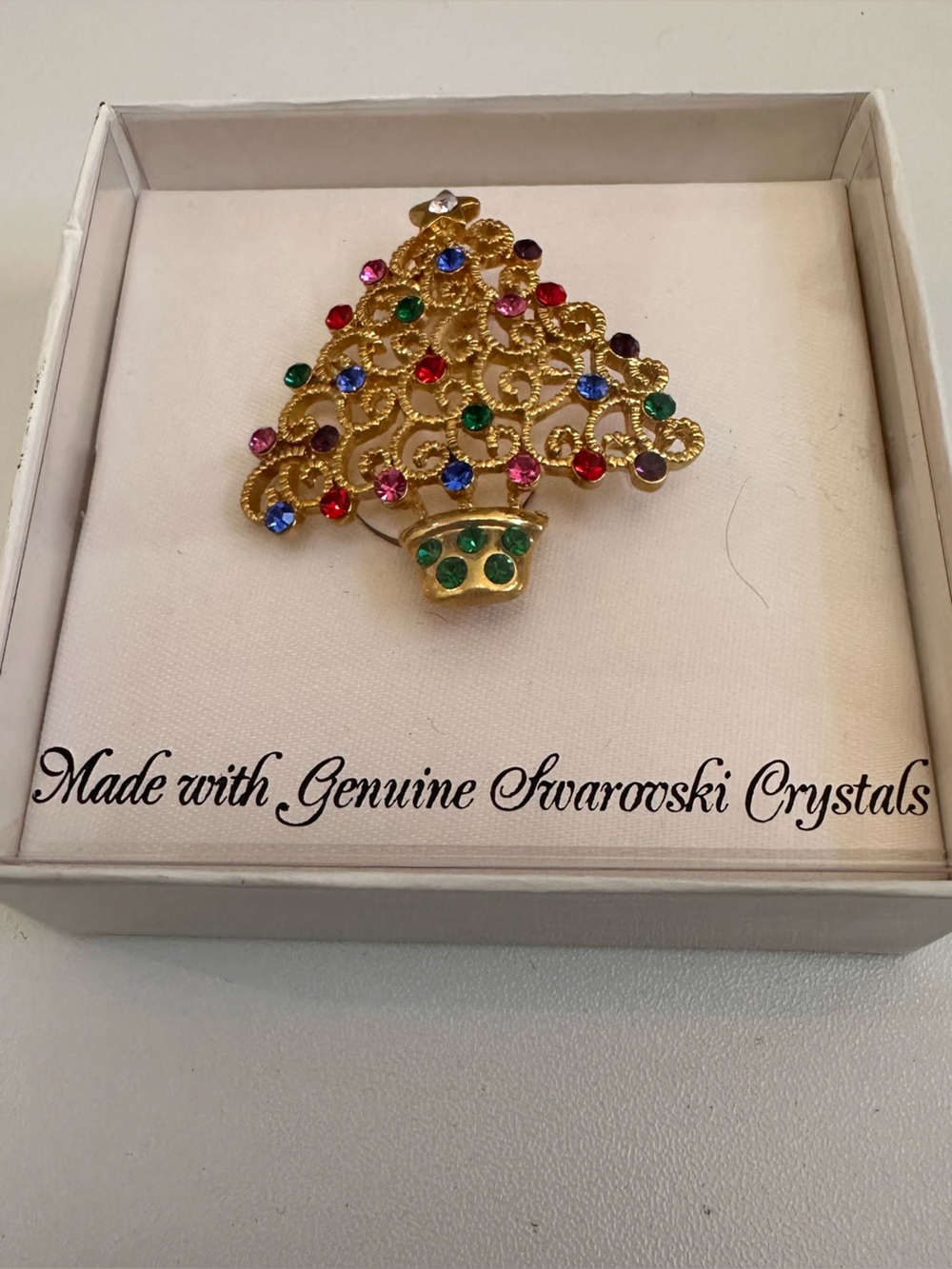 Gold-Tone Multicolor Christmas Tree Brooch